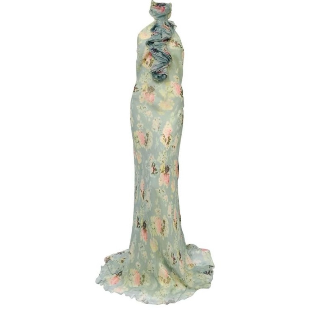 Ralph Lauren Purple Label Floral Backless Dress - Light Blue and Pink